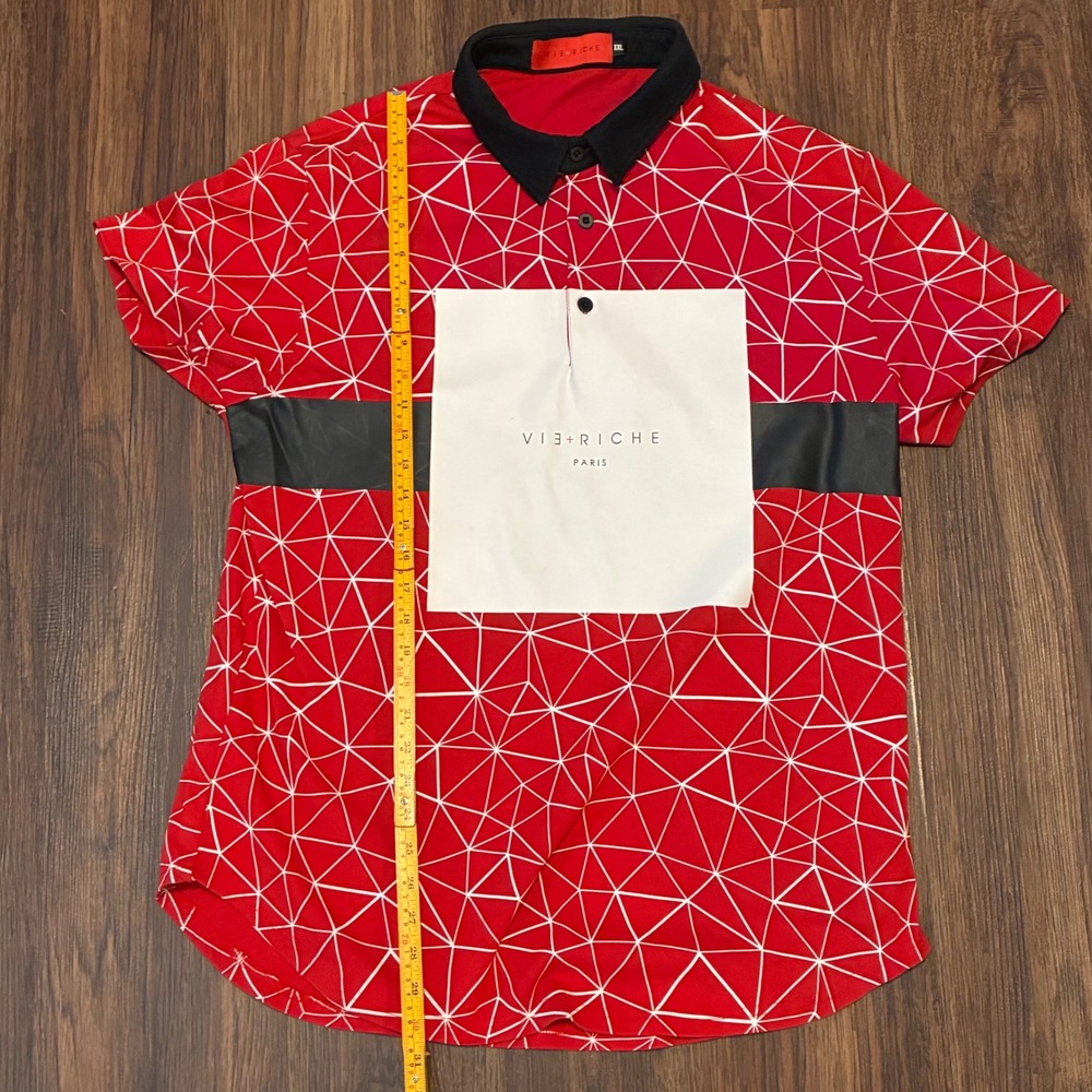 Vie+Riche Paris Polo Shirt Men's XXL Red Geometric Print Short Sleeve Casual - Picture 7 of 9